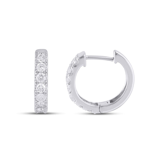 10K White Gold Round Diamond Designer Hoop Earring 5/8 Ctw