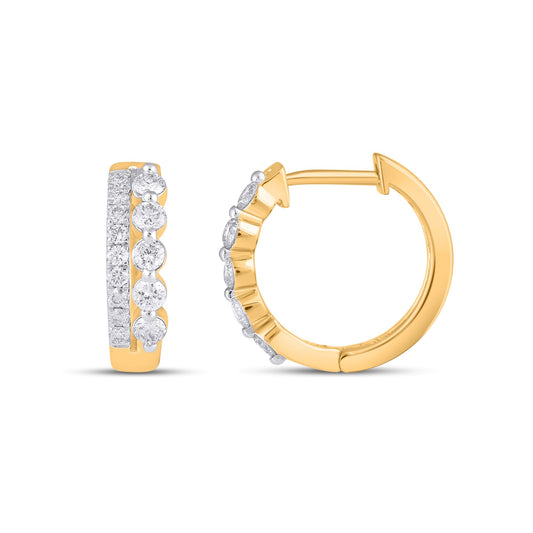 10K Yellow Gold Round Diamond Designer Hoop Earring 1/2 Ctw