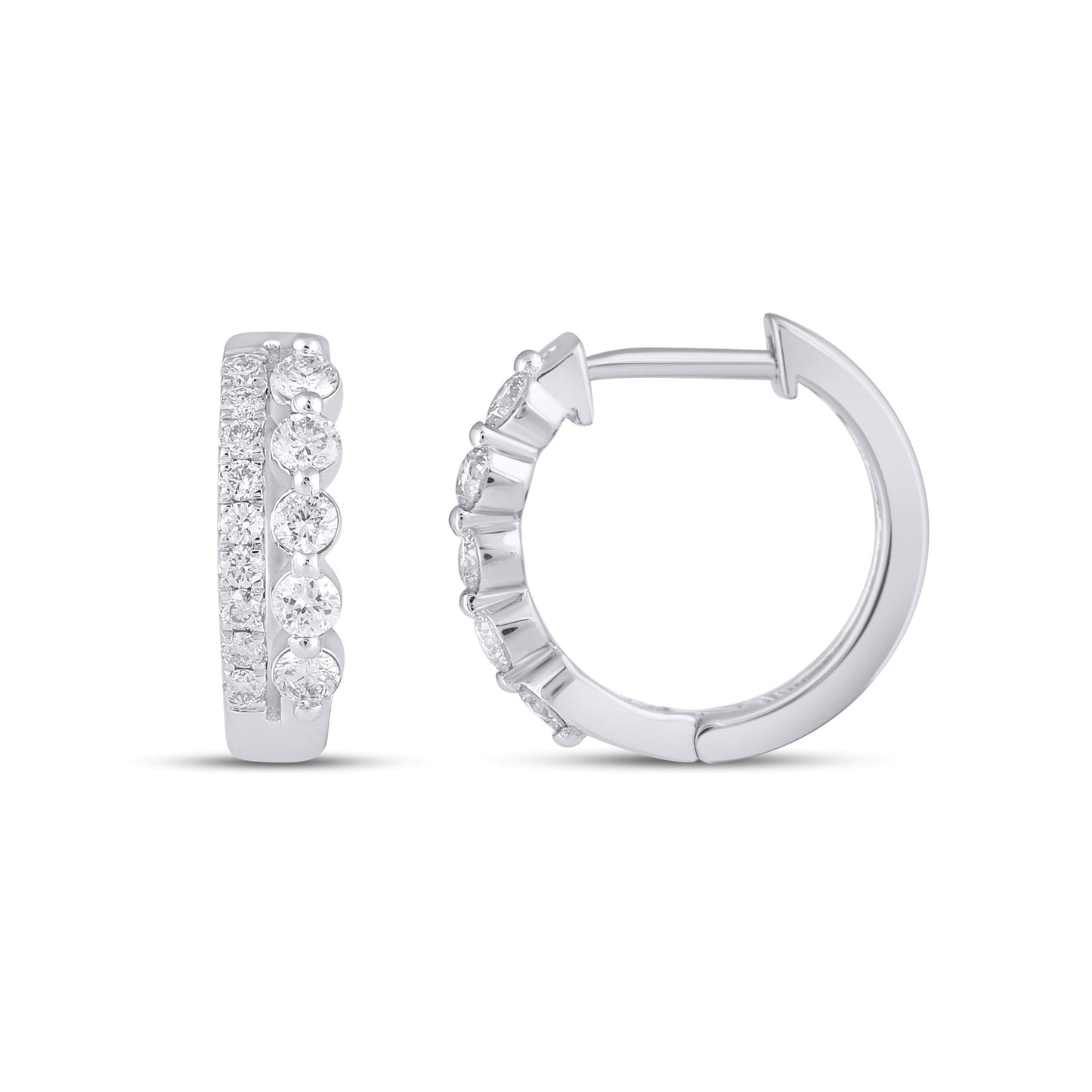 10K White Gold Round Diamond Designer Hoop Earring 1/2 Ctw