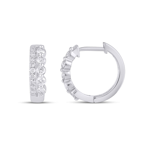 10K White Gold Round Diamond Designer Hoop Earring 1/2 Ctw