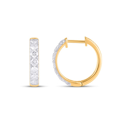 10K Yellow Gold Round Diamond Designer Hoop Earring 1 Ctw