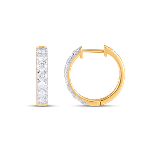 10K Yellow Gold Round Diamond Designer Hoop Earring 1 Ctw