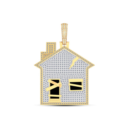 10K Yellow Gold Round Diamond House Designer Pendant 1-3/4 Ctw