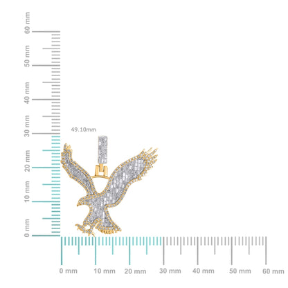 10K Yellow Gold Round Baguette Diamond Eagle Animal Pendant 1-1/5 Ctw