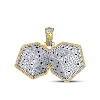 10K Yellow Gold Round Diamond Ludo Dice Designar Pendant 1-1/8 Ctw