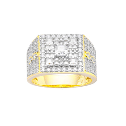 Sterling Silver Round Baguette Moissanite Square Shape Designer Size 9 Men Ring 2-3/8 Ctw