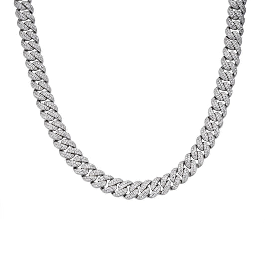 Sterling Silver Moissanite 10Mm Cuban Chain 22 Inch 13-5/8 Ctw