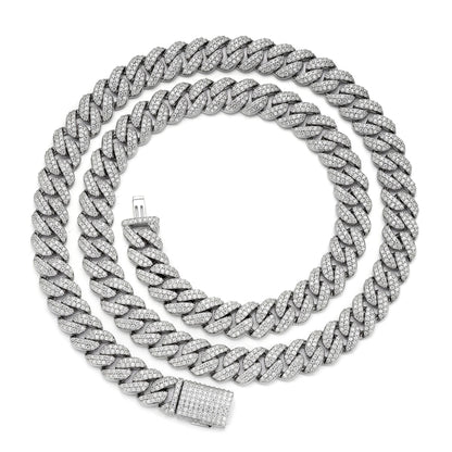 Sterling Silver Moissanite 10Mm Cuban Chain 22 Inch 13-5/8 Ctw