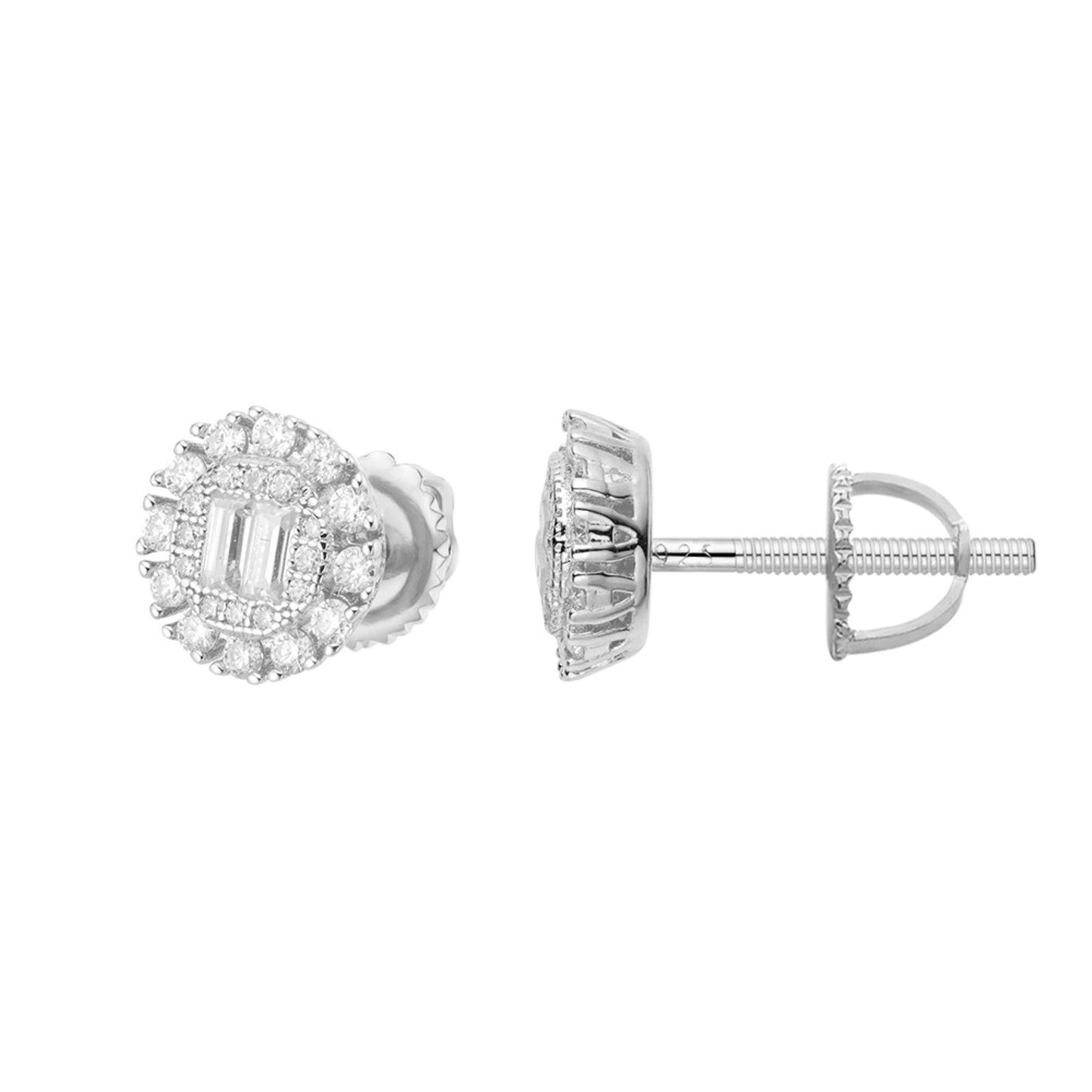 Sterling Silver Round Baguette Moissanite Designer Stud Earrings 5/8 Ctw
