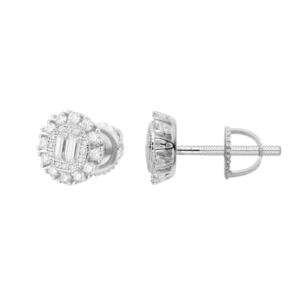 Sterling Silver Round Baguette Moissanite Designer Stud Earrings 5/8 Ctw