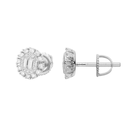 Sterling Silver Round Baguette Moissanite Designer Stud Earrings 5/8 Ctw
