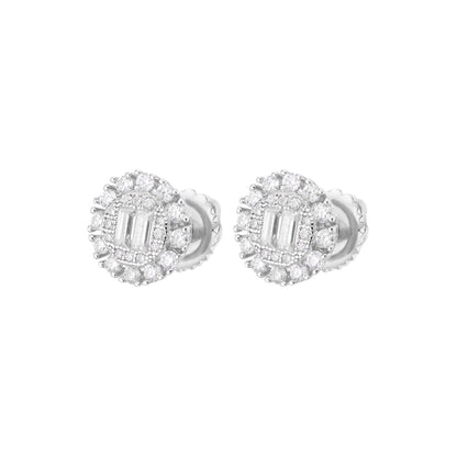 Sterling Silver Round Baguette Moissanite Designer Stud Earrings 5/8 Ctw