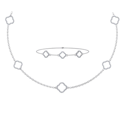 14K White Gold Round Link Necklace Bracelet Set 1-1/6 Ctw