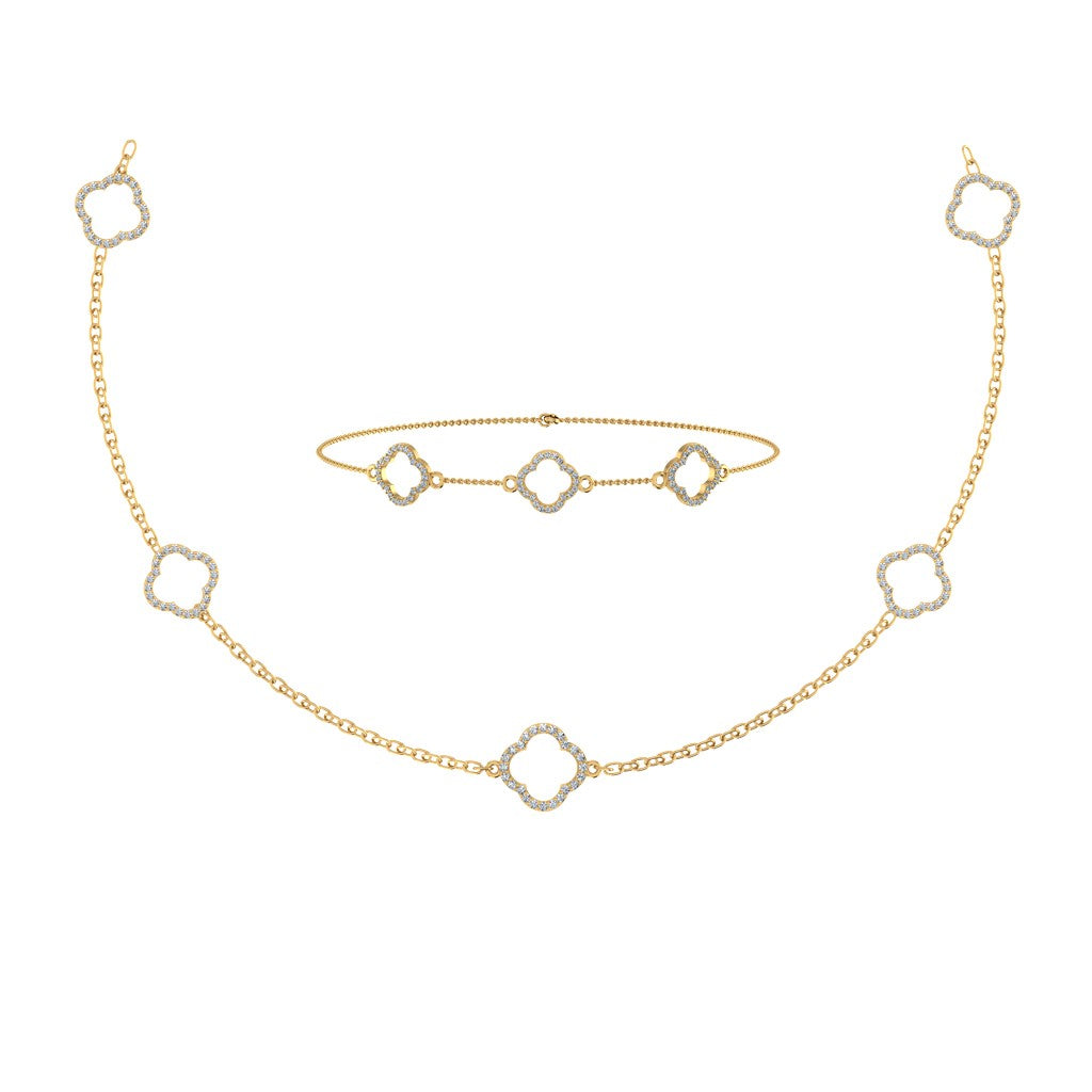 14K Yellow Gold Round Link Necklace Bracelet Set 1-1/6 Ctw