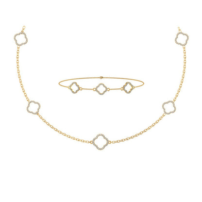 14K Yellow Gold Round Link Necklace Bracelet Set 1-1/6 Ctw