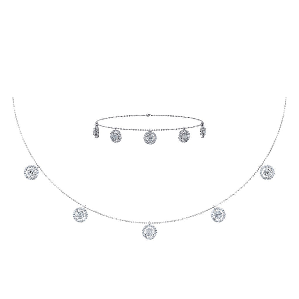 14K White Gold Baguette Round Necklace Bracelet Set 1 Ctw
