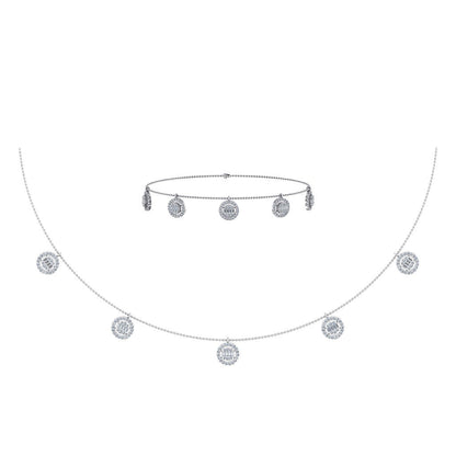 14K White Gold Baguette Round Necklace Bracelet Set 1 Ctw