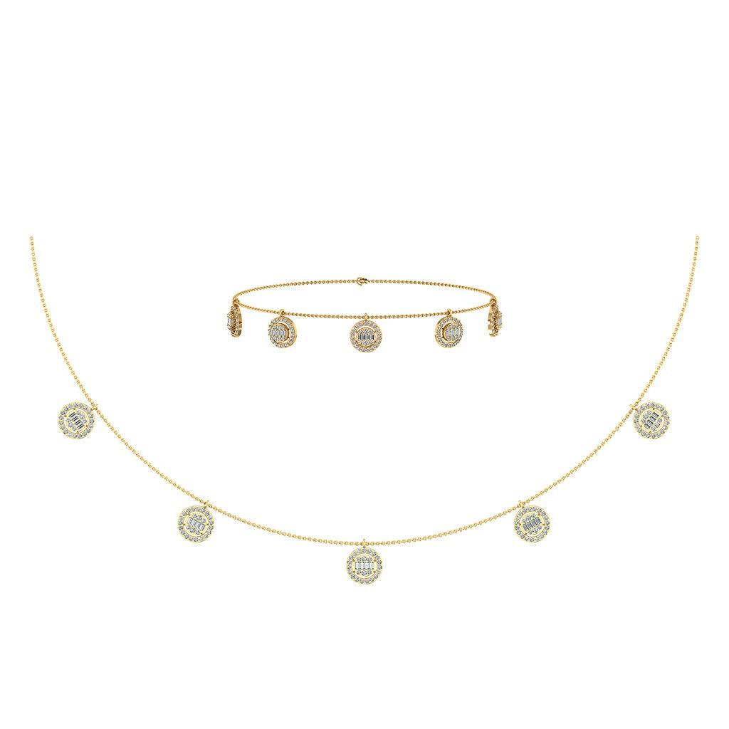 14K Yellow Gold Baguette Round Necklace Bracelet Set 1 Ctw