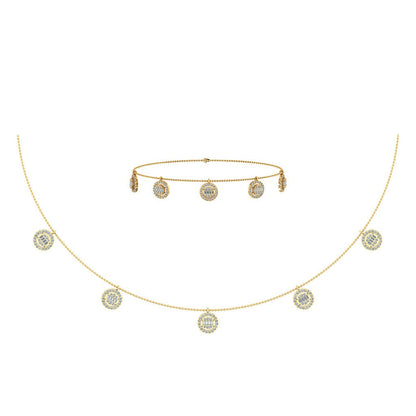 14K Yellow Gold Baguette Round Necklace Bracelet Set 1 Ctw