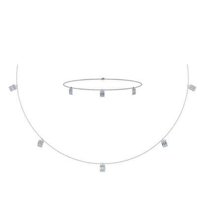14K White Gold Baguette Link Necklace Bracelet Set 7/8 Ctw