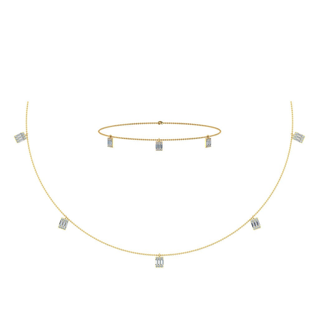 14K Yellow Gold Baguette Link Necklace Bracelet Set 7/8 Ctw