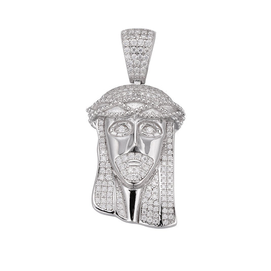 Sterling Silver Moissanite Jesus Face 3d Enamel Religious Pendant 1 Ctw