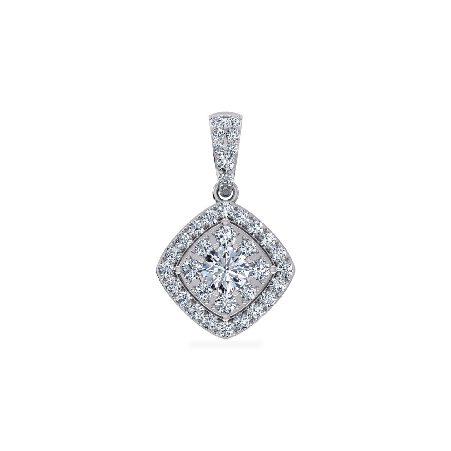 14K White Gold Round Moissanite Square Shape WoMen Designer Pendants 1 Ctw
