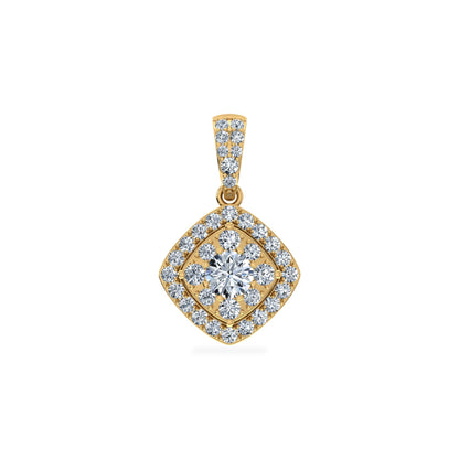 14K Yellow Gold Round Moissanite Square Shape WoMen Designer Pendants 1 Ctw