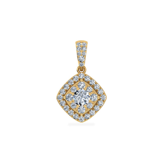 14K Yellow Gold Round Moissanite Square Shape WoMen Designer Pendants 1 Ctw