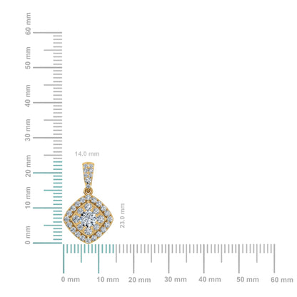 14K Yellow Gold Round Moissanite Square Shape WoMen Designer Pendants 1 Ctw