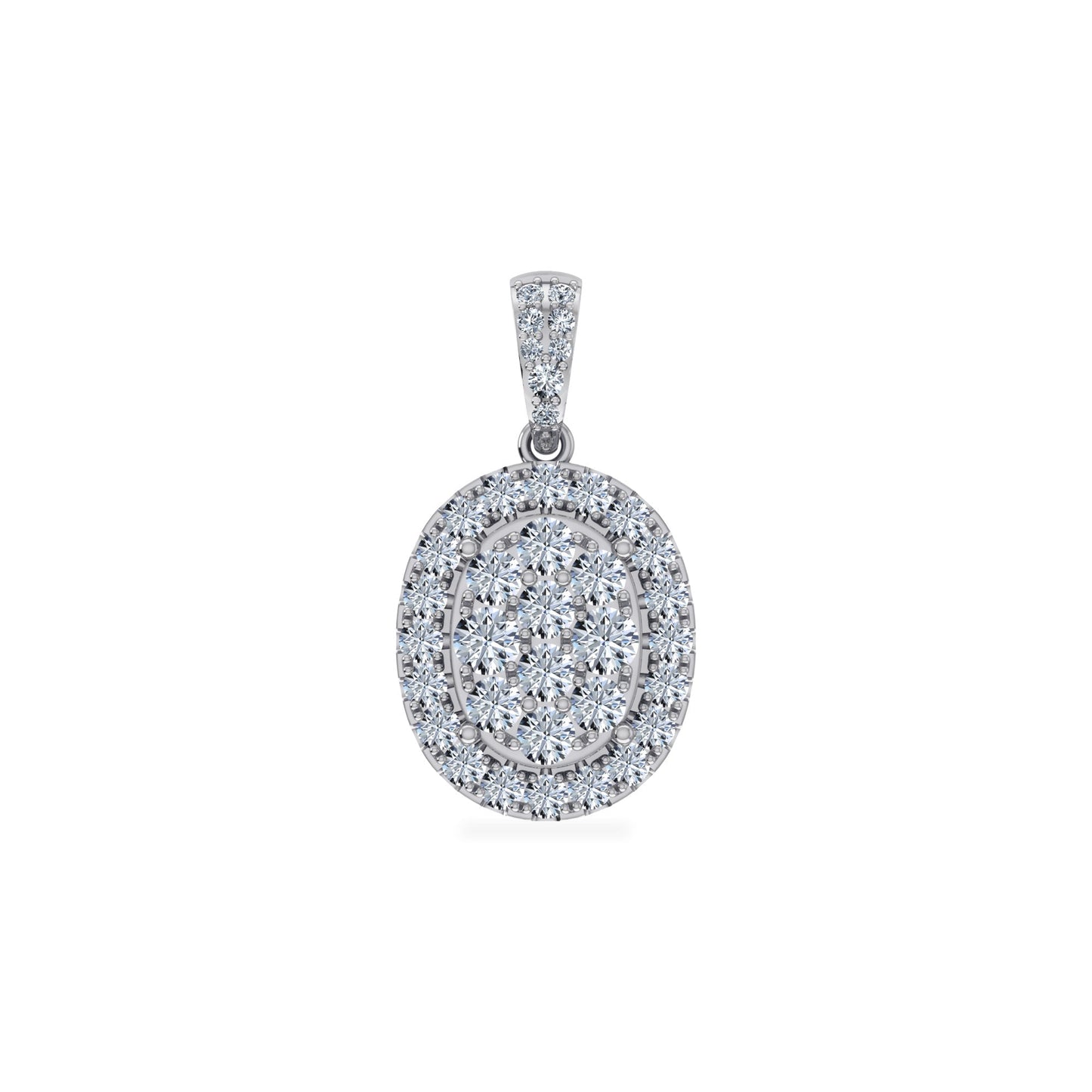 14K White Gold Moissanite Oval Shape Halo Floral WoMen Designer Pendants 1-1/4 Ctw