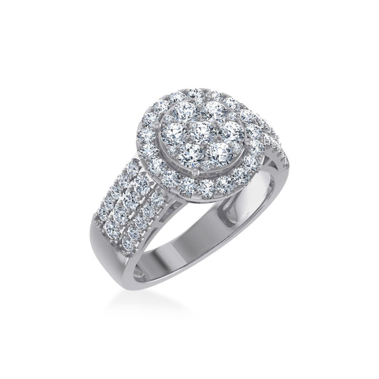 14K White Gold Round Moissanite Floral WoMen Size 7 Bridal Ring 1-1/3 Ctw
