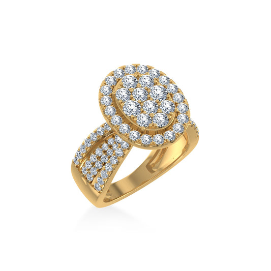 14K Yellow Gold Round Moissanite Halo Floral Cluster WoMen Size 7 Bridal Ring 1-7/8 Ctw