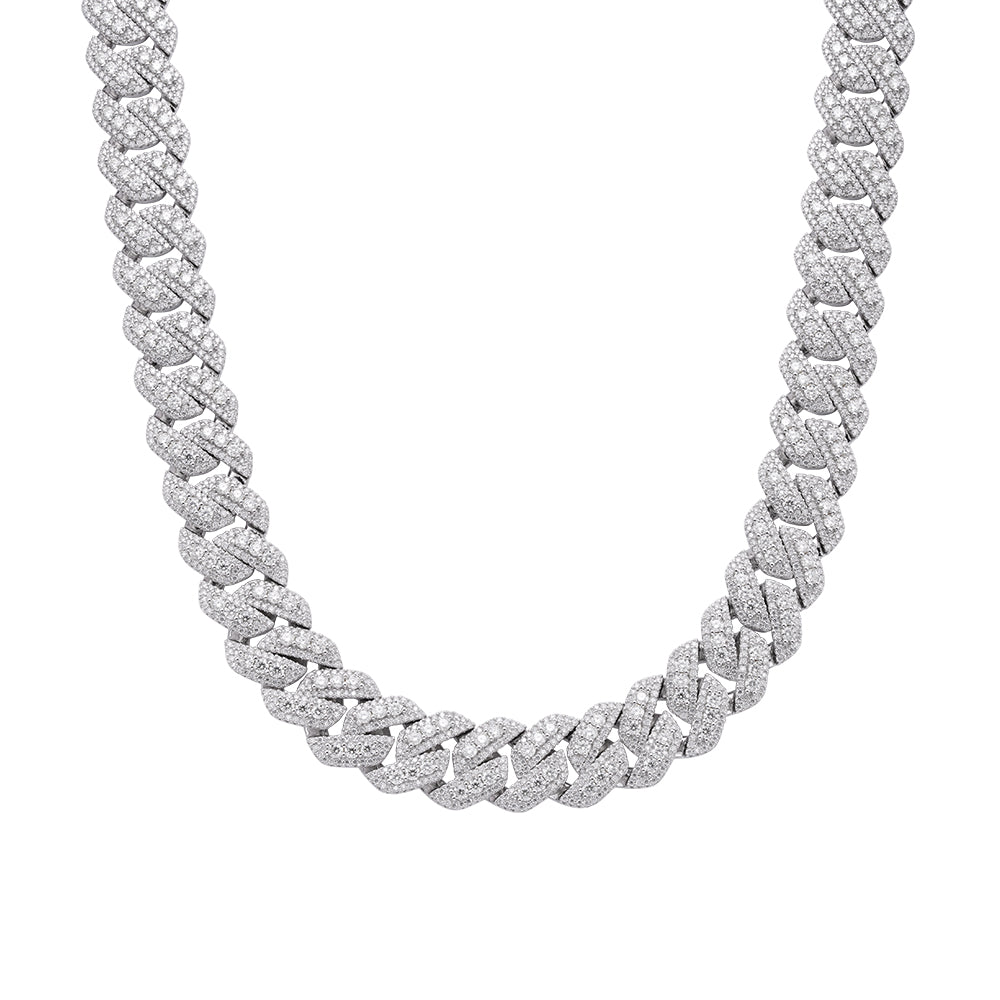 Sterling Silver Round Big Stone in Center Surrounded with Small Stones 20mm Moissanite Cuban Chain 22Inch Necklace 55-5/8 Ctw