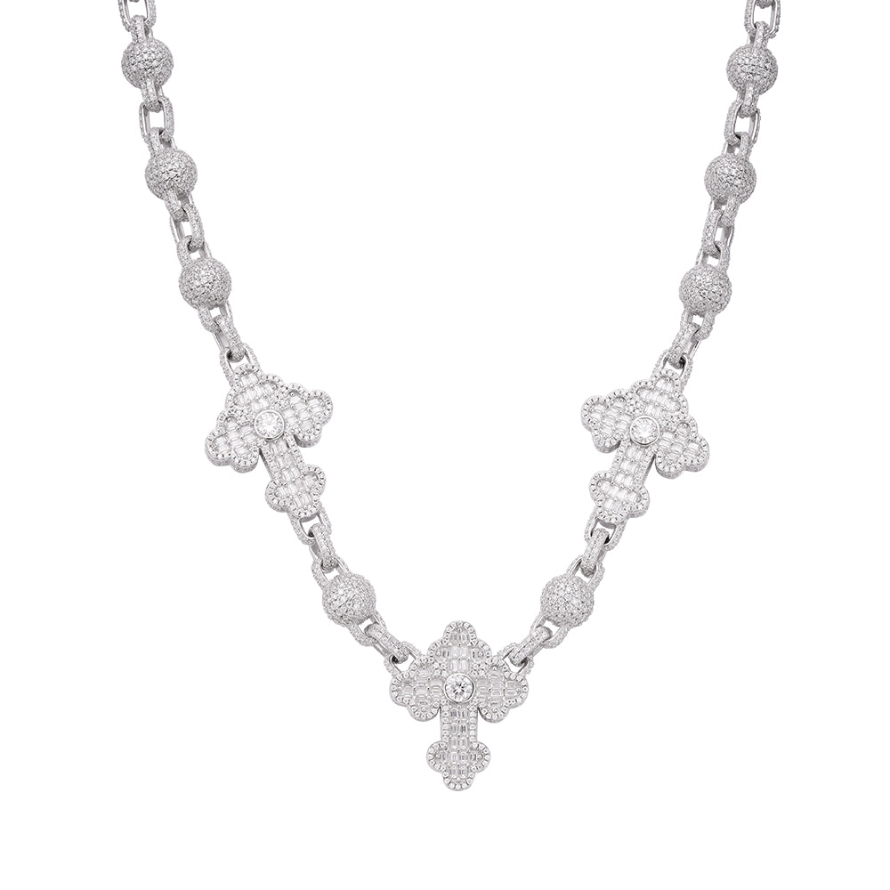 Sterling Silver Round Baguette Moissanite Cross Religious 22 Inch Necklace 38-1/3 Ctw
