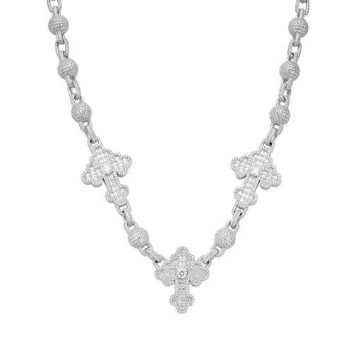 Sterling Silver Round Baguette Moissanite Cross Religious 22 Inch Necklace 38-1/3 Ctw