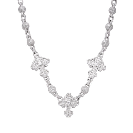 Sterling Silver Round Baguette Moissanite Cross Religious 22 Inch Necklace 38-1/3 Ctw