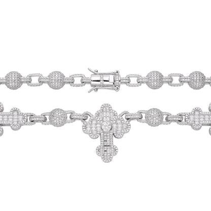 Sterling Silver Round Baguette Moissanite Cross Religious 22 Inch Necklace 38-1/3 Ctw