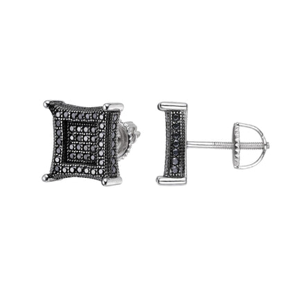 Sterling Silver Round Black Moissanite Square Shape Stud Earrings 7/8 Ctw