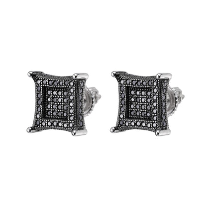 Sterling Silver Round Black Moissanite Square Shape Stud Earrings 7/8 Ctw
