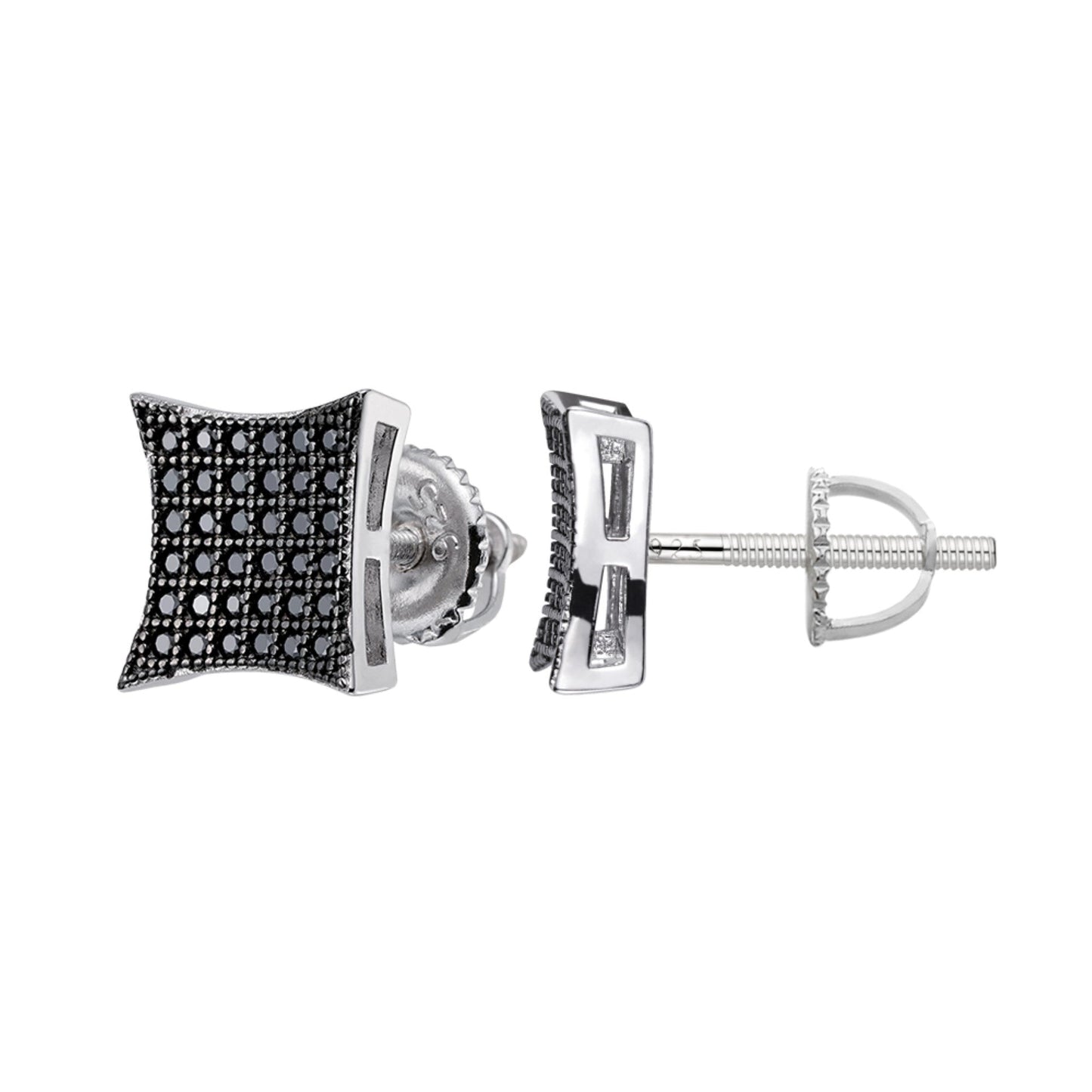Sterling Silver Round Black Moissanite Square Shape Stud Earrings 1/2 Ctw