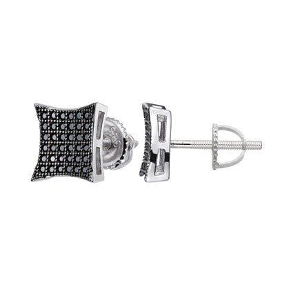 Sterling Silver Round Black Moissanite Square Shape Stud Earrings 1/2 Ctw