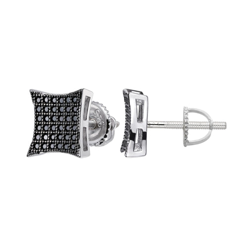 Sterling Silver Round Black Moissanite Square Shape Stud Earrings 1/2 Ctw