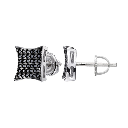 Sterling Silver Round Black Moissanite Square Shape Stud Earrings 1/2 Ctw