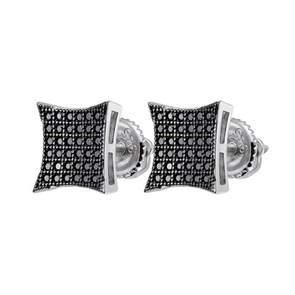 Sterling Silver Round Black Moissanite Square Shape Stud Earrings 1/2 Ctw