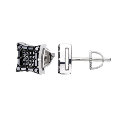 Sterling Silver Round Baguette Black Moissanite Square Shape Stud Earrings 5/8 Ctw