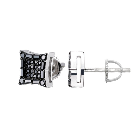 Sterling Silver Round Baguette Black Moissanite Square Shape Stud Earrings 5/8 Ctw