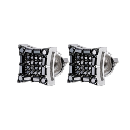 Sterling Silver Round Baguette Black Moissanite Square Shape Stud Earrings 5/8 Ctw