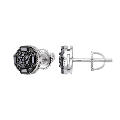 Sterling Silver Round Baguette Black Moissanite Stud Earrings 5/8 Ctw