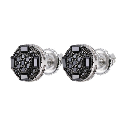Sterling Silver Round Baguette Black Moissanite Stud Earrings 5/8 Ctw